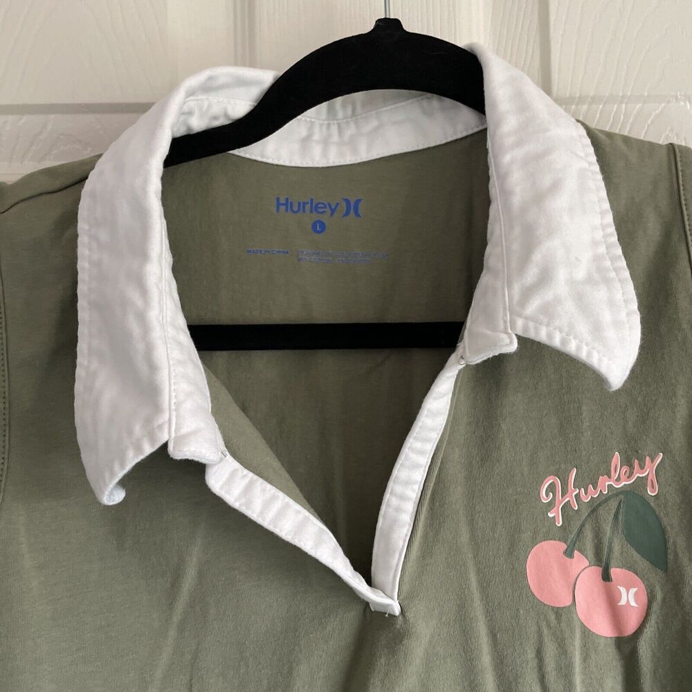 Hurley Womens Tank Dress Size Large Sleeveless Collared Cherries Logo Stretch - Picture 2 of 9